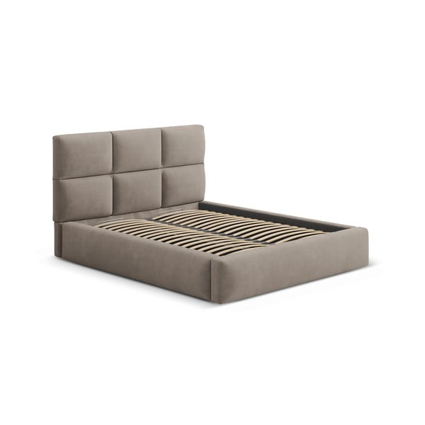 Világosbarna kárpitozott ágyneműtartós franciaágy ágyráccsal 200x200 cm Libera – Windsor & Co Sofas-image-2