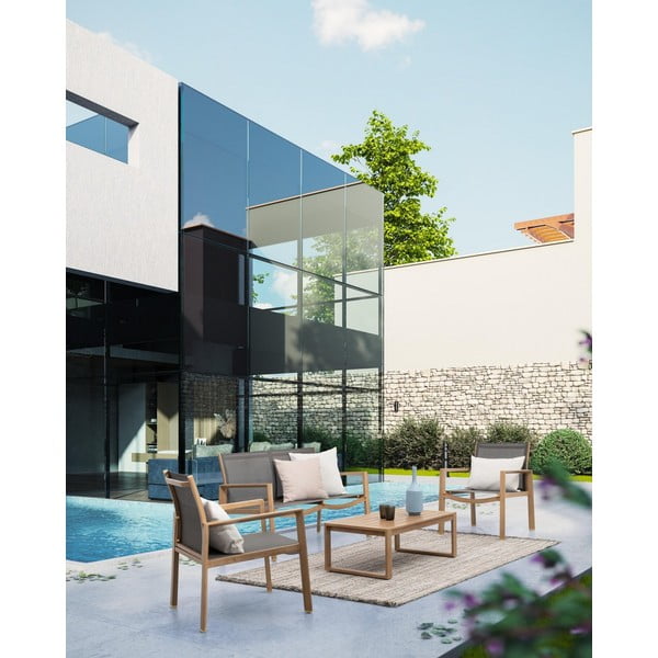 Natúr színű alumínium négyszemélyes kerti lounge szett Kallen   – Bizzotto-image-1