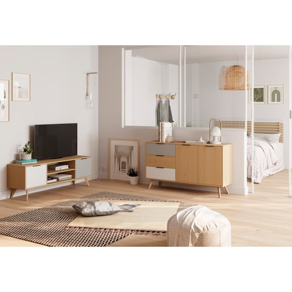 Natúr színű borovi fenyő TV-állvány 140x53 cm Elfa – Marckeric-image-1