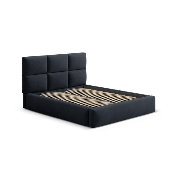Sötétkék kárpitozott ágyneműtartós franciaágy ágyráccsal 200x200 cm Libera – Windsor & Co Sofas-image-3