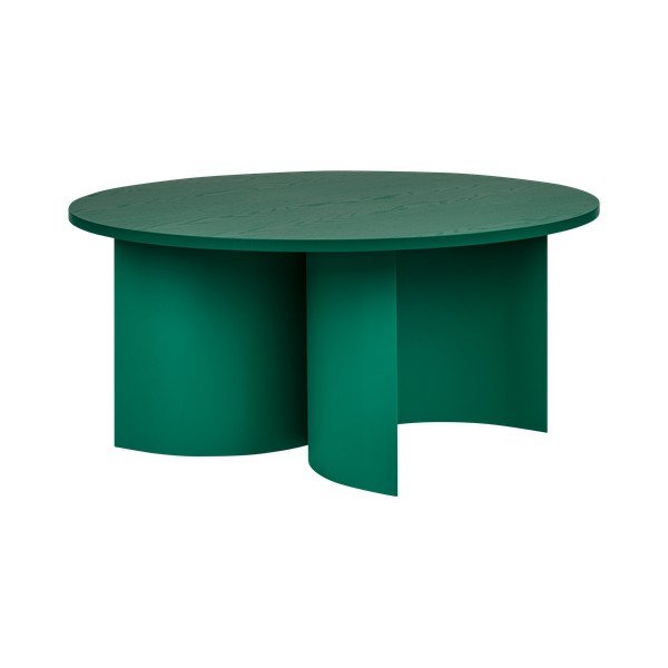 Zöld kerek dohányzóasztal kőrisfa dekoros asztallappal ø 95 cm Gavo – noo.ma