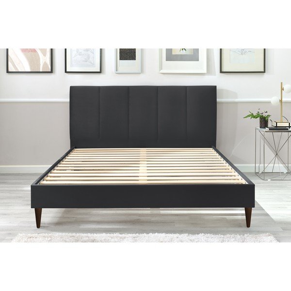 Antracitszürke kárpitozott franciaágy ágyráccsal 160x200 cm Vivara – Bobochic Paris-image-1