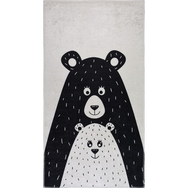 Fekete-fehér mosható gyerek szőnyeg 80x120 cm Bear Family – Vitaus