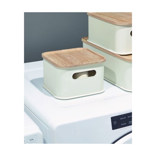 Eco Handled fehér tárolódoboz paulownia fa fedéllel, 21,3 x 21,3 cm - iDesign-image-2