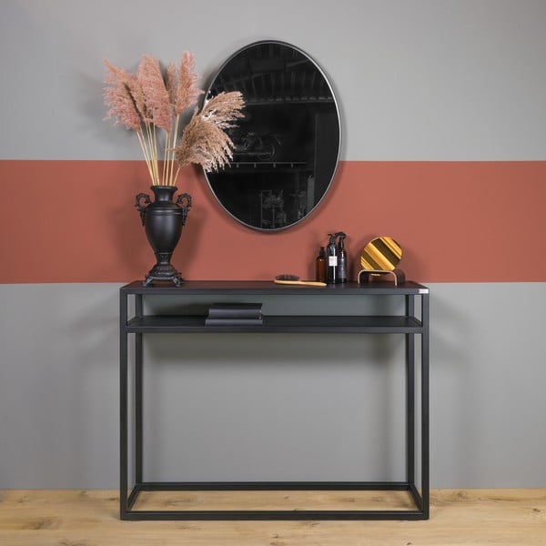 Fekete konzolasztal tölgyfa asztallappal 30x120 cm Daniël – Spinder Design-image-1