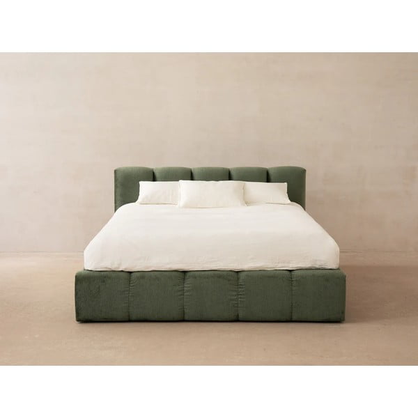 Zöld kárpitozott ágyneműtartós franciaágy ágyráccsal 160x200 cm Lupine – Micadoni Home-image-4