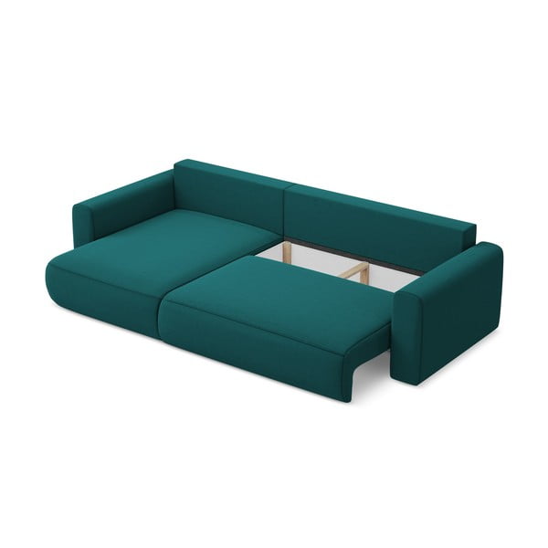 Türkiz bársony kinyitható-tárolóhelyes sarokkanapé (bal oldali-heverő résszel) Kapua – Makamii-image-3