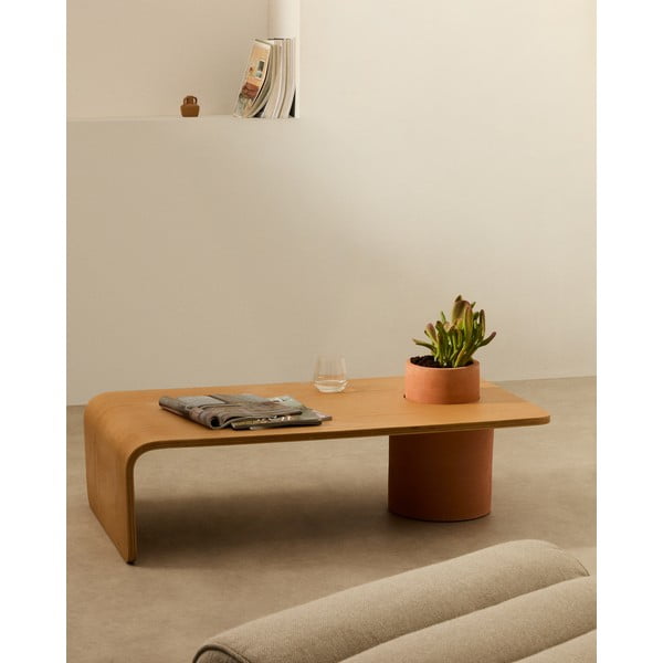 Natúr színű kerek dohányzóasztal kőrisfa dekorral 60x110 cm Olaria – Kave Home-image-1