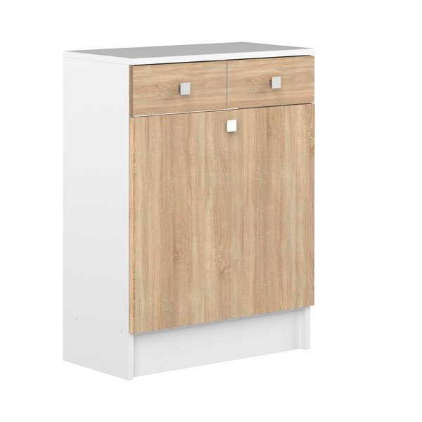 Fehér alacsony fürdőszoba szekrény tölgyfa dekorral 60x82 cm Combi - TemaHome -image-2