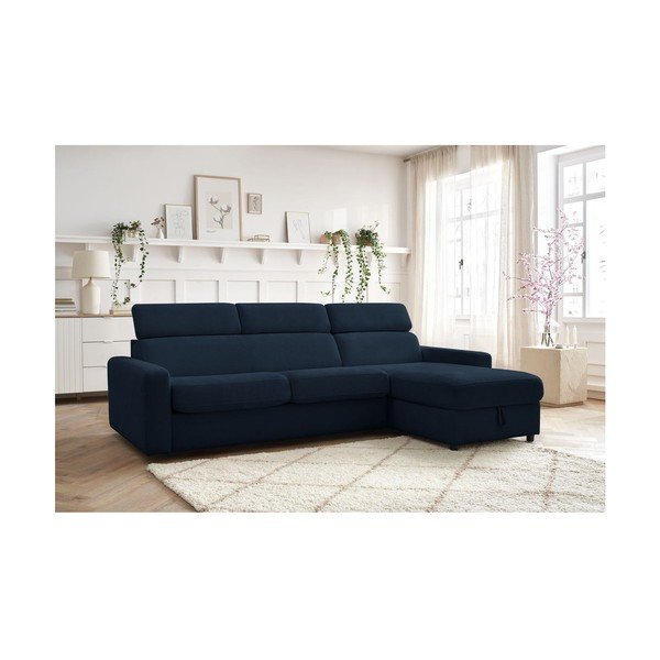 Sötétkék kinyitható sarokkanapé (variálható) Monaco – Bobochic Paris-image-1