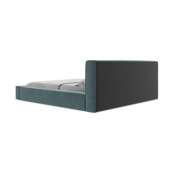 Kék kárpitozott ágyneműtartós franciaágy ágyráccsal 160x200 cm Noho – Makamii-image-2