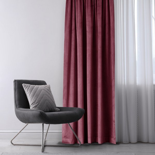 Borvörös-rózsaszín bársony dimout (részleges sötétítő) függöny 140x270 cm Eyelets – Restilo-image-1