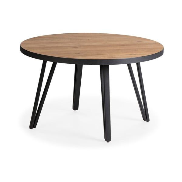 Fekete-natúr színű kerek dohányzóasztal tölgyfa dekoros asztallappal ø 80 cm Sindi – Marckeric