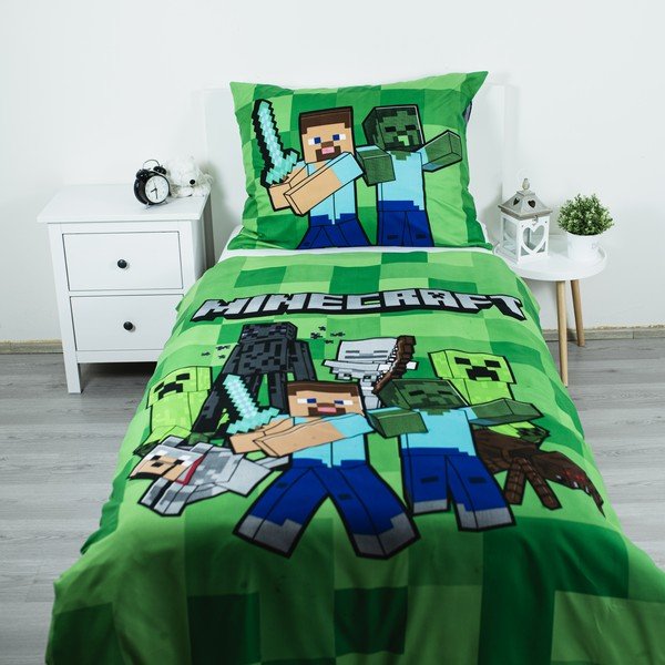 Zöld egyszemélyes mikroszálas gyerek ágyneműhuzat 140x200 cm Minecraft Block Stack – Jerry Fabrics-image-1