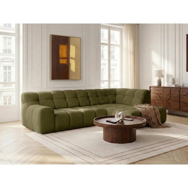 Zöld kinyitható-elektromos ülésállítással sarokkanapé (bal oldali-L alakú) Andre – Bobochic Paris-image-1