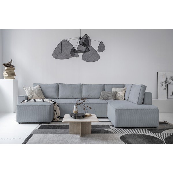 Világosszürke kordbársony kinyitható sarokkanapé (jobb oldali-U alakú) Brave Dave – Miuform-image-1