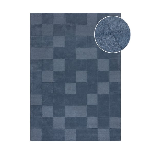 Sötétkék kézi szövésű gyapjú szőnyeg 120x170 cm Checkerboard – Flair Rugs