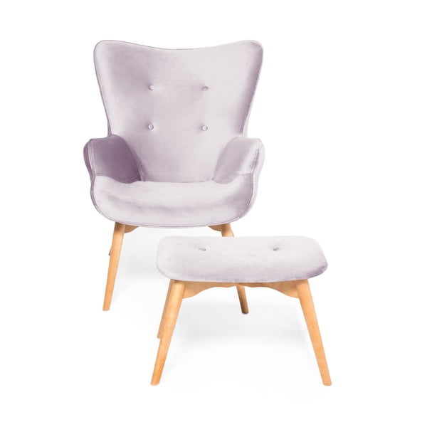 Cora Velvet levendula színű fotel és lábtartó, természetes lábszerkezettel - Vivonita-image-2