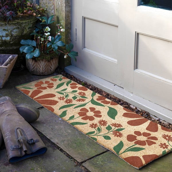Kókuszrost lábtörlő 40x120 cm Red & Green Floral – Artsy Doormats-image-1
