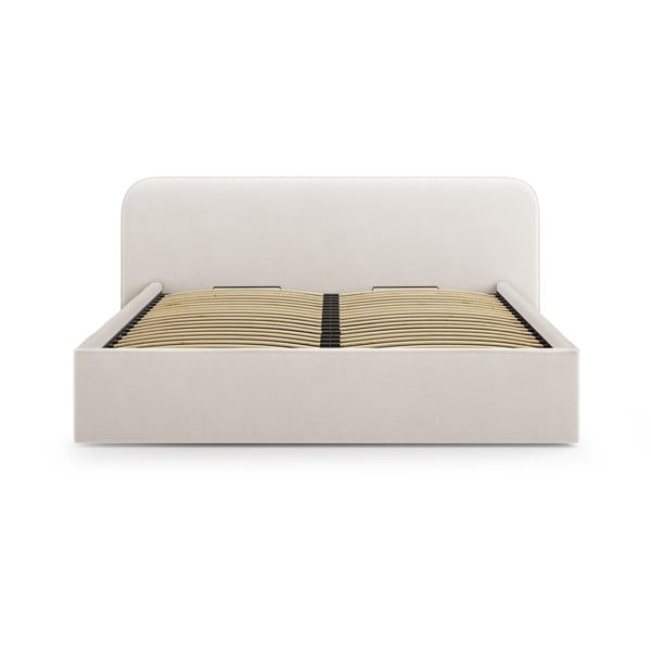 Elefántcsont színű kárpitozott ágyneműtartós franciaágy ágyráccsal 160x200 cm Elizabeth – Micadoni -image-4