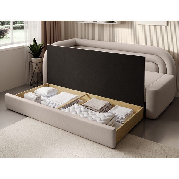 Bézs bársony kinyitható-tárolóhelyes kanapé bal oldali 223 cm Fabillo – ELTAP-image-4