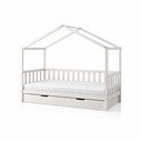 Fehér házikó alakú borovi fenyő gyerekágy kihúzható pótággyal, tárolóhellyel 90x200 cm DALLAS – Vipack