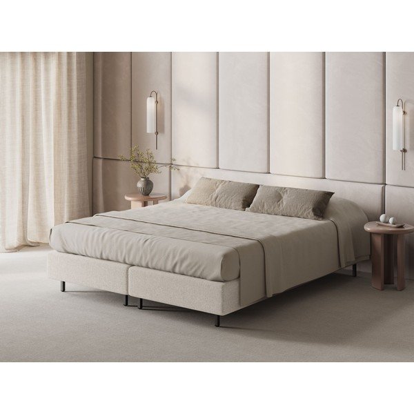 Krémszínű kárpitozott franciaágy ágytámla nélkül 140x200 cm Whale – Micadoni -image-1