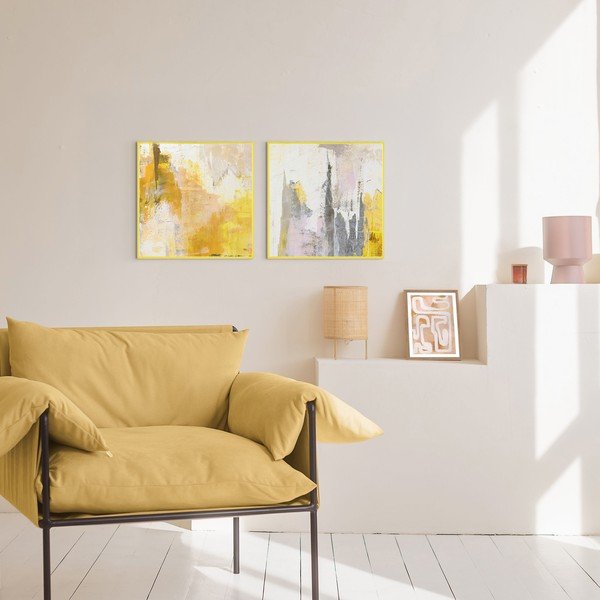 Nyomtatott keretezett vászon kép szett kézzel festett részletekkel 2 db-os 41,5x41,5 cm New Age Yellow – Malerifabrikken-image-1