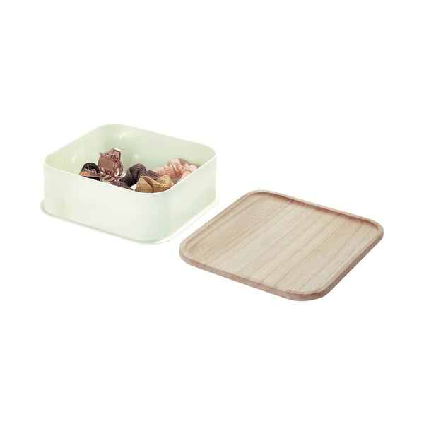 Eco fehér tárolódoboz paulownia fa fedéllel, 21,3 x 21,3 cm - iDesign-image-3