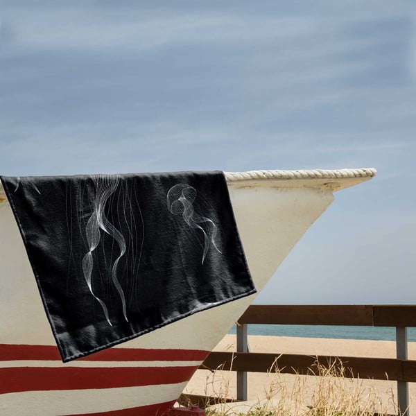 Fekete-fehér strandtörölköző 90x180 cm Jellyfish – DecoKing-image-1