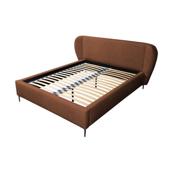 Terrakotta színű kárpitozott franciaágy ágyráccsal 160x200 cm Makana – Makamii-image-2