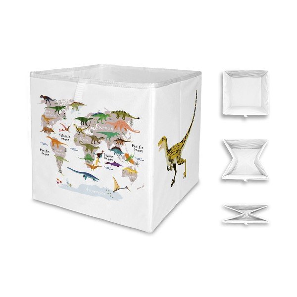 Fehér textil játéktároló doboz  32x32x32 cm Dino World Map – Butter Kings-image-2