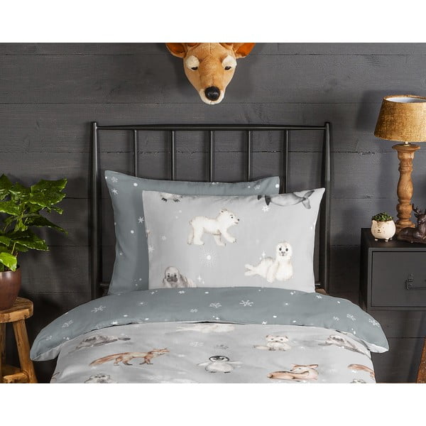 Szürke egyszemélyes flanel gyerek ágyneműhuzat 140x200 cm Cira – Good Morning-image-2