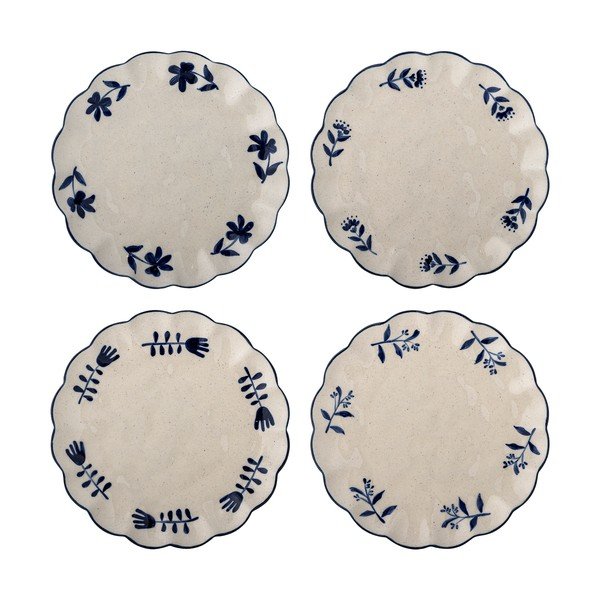 Kék-krémszínű desszertes kőedény tányér készlet 4 db-os ø 20,5 cm Eimy – Bloomingville
