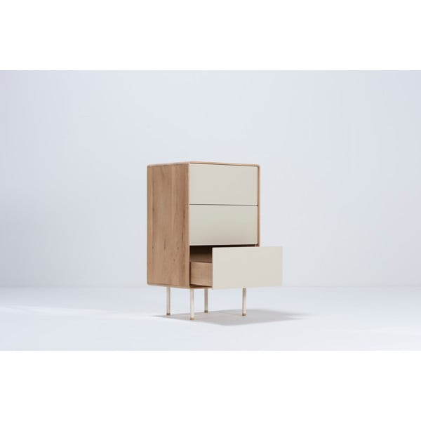 Fehér-natúr színű tölgyfa magas komód 60x100 cm Fina – Gazzda-image-1