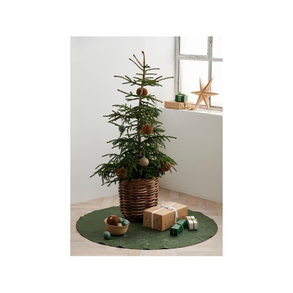 Zöld kerek szőnyeg karácsonyfa alá ø 120 cm Star Damask - Södahl-image-1