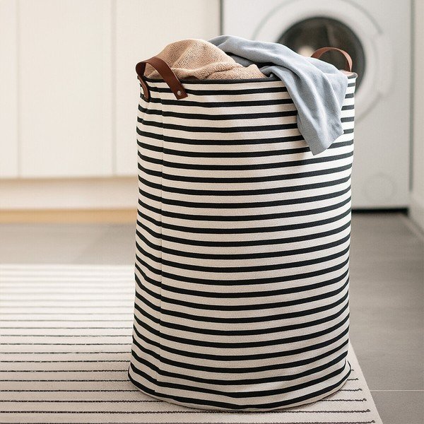 Fekete-fehér textil szennyeskosár 54 l Stripe – Premier Housewares-image-1