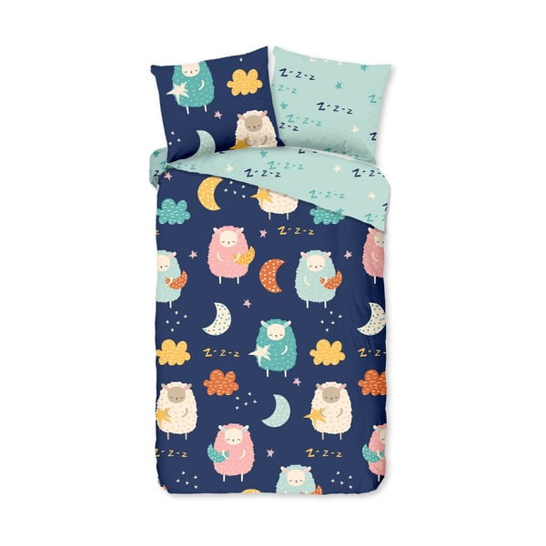 Kék egyszemélyes-hosszabbított pamut gyerek ágyneműhuzat 140x220 cm Sheep – Good Morning