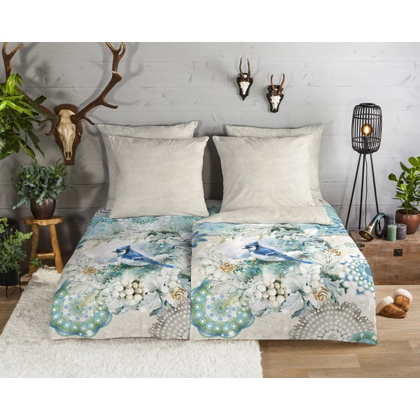 Bézs-türkiz egyszemélyes flanel ágyneműhuzat 140x200 cm – HIP-image-1