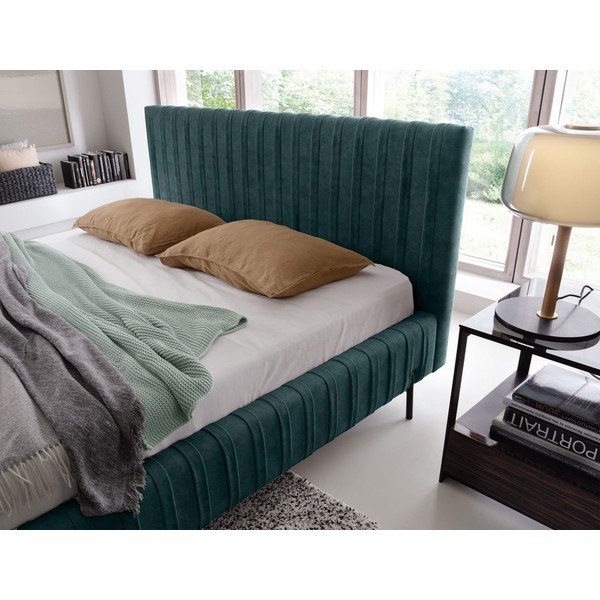 Petróleum színű kárpitozott ágyneműtartós franciaágy ágyráccsal 180x200 cm Plissa – ELTAP-image-4