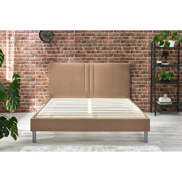 Világosbarna kárpitozott franciaágy ágyráccsal 180x200 cm Kerry – Bobochic Paris-image-4