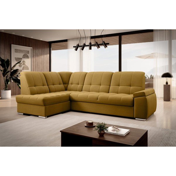 Sárga bársony kinyitható-tárolóhelyes sarokkanapé (bal oldali-L alakú) Sado – ELTAP-image-4