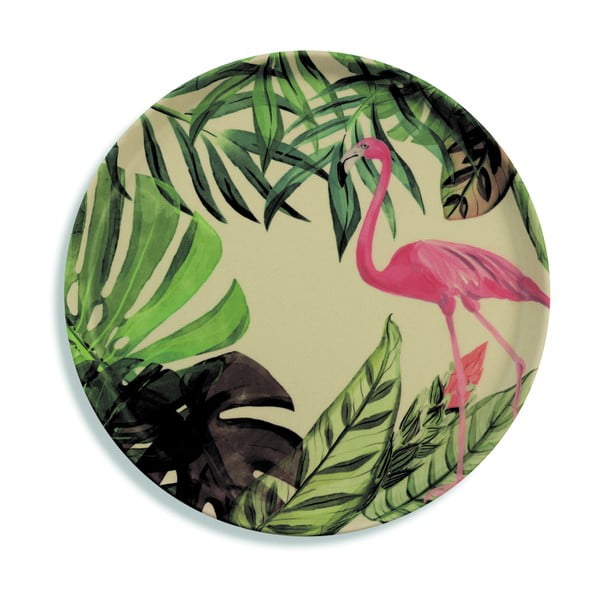 Tropical flamingó mintás bambusz tányér, 31,8 cm - Villa d'Este