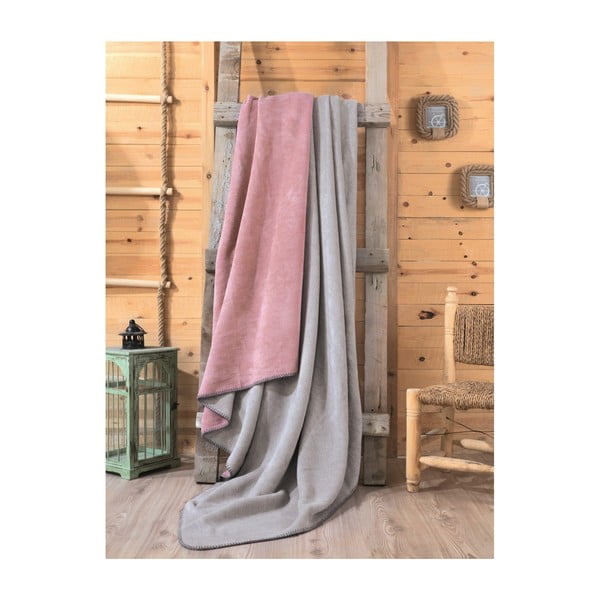 Mily szürke-rózsaszín takaró, 200 x 220 cm