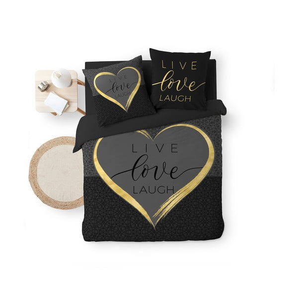 Fekete kétszemélyes pamut ágyneműhuzat 200x200 cm Crazy Love – douceur d'intérieur