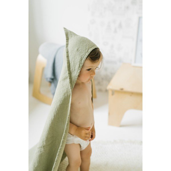 Waffle zöld kapucnis gyerek törölköző, 100 x 100 cm - Linen Tales-image-2