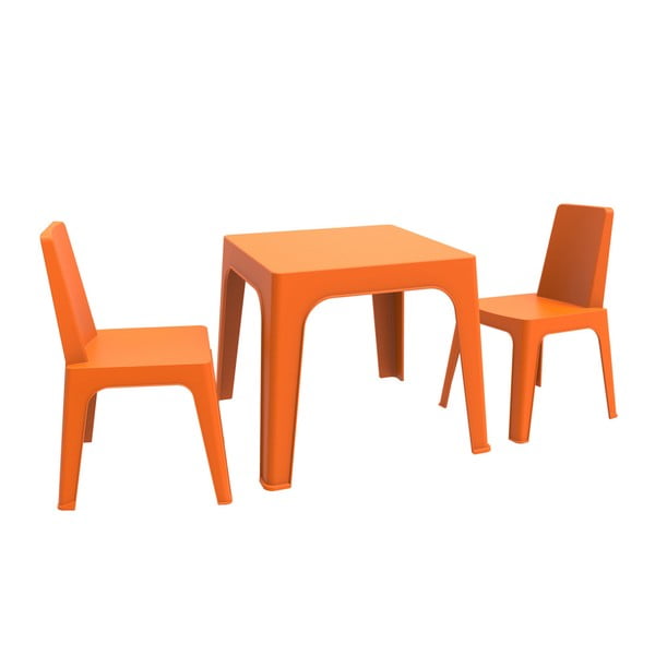 Julieta narancssárga gyerek kerti bútor garnitúra, 1 asztal és 2 szék - Resol