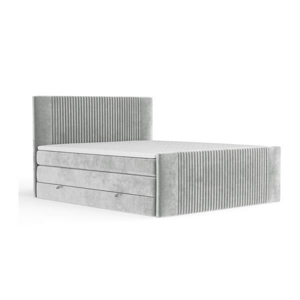 Világosszürke ágyneműtartós boxspring ágy 200x200 cm Bergamo – Maison de Rêve
