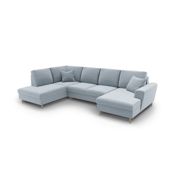 Világoskék bársony kinyitható tárolóhelyes sarokkanapé (bal oldali-U alakú) Kyoto – Cosmopolitan Design-image-1