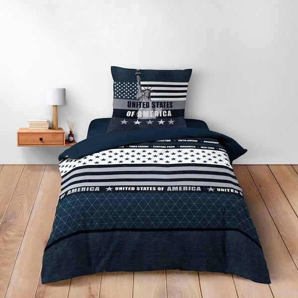 Sötétkék egyszemélyes pamut ágyneműhuzat 140x200 cm States – douceur d'intérieur-image-1